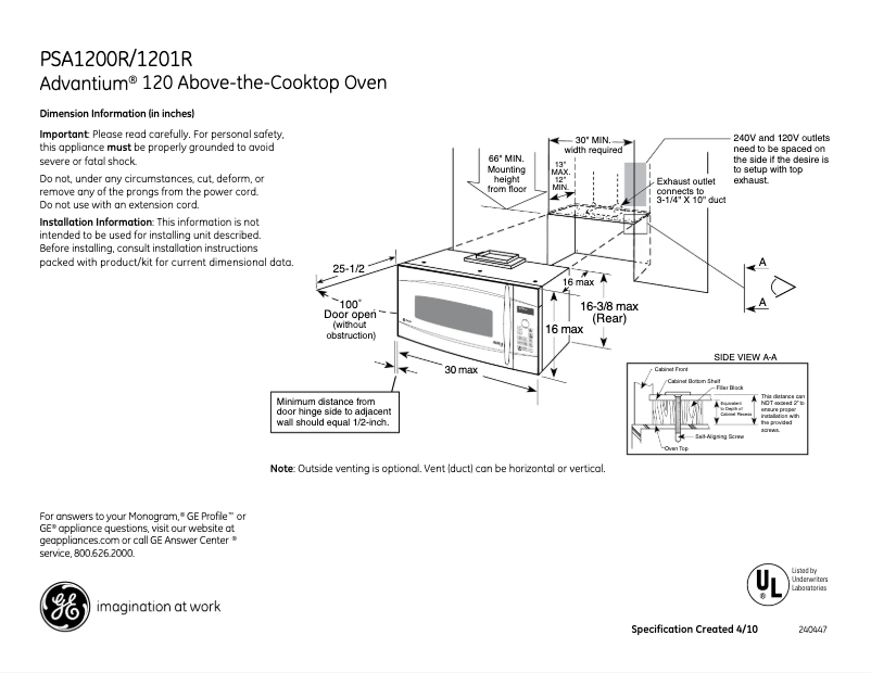 Página 1 del manual Ficha técnica GE Profile PSA9240SFSS