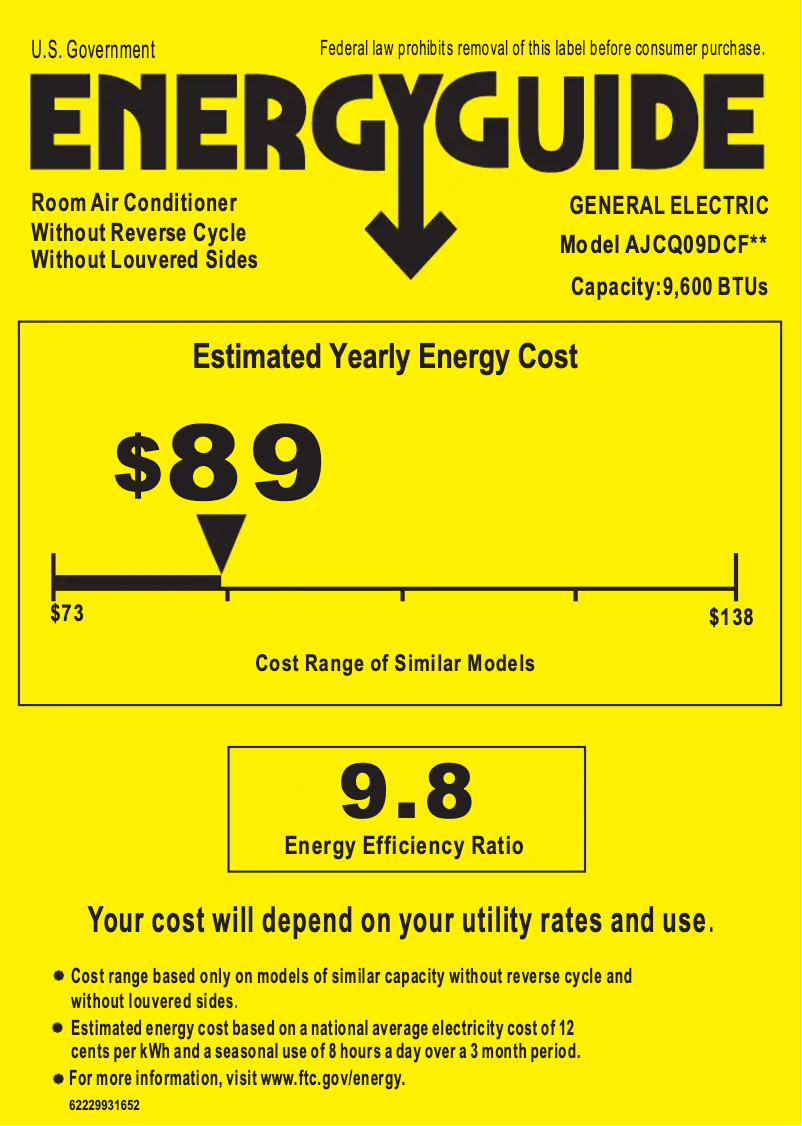 Page 1 of the manual Energy Label GE AJCQ09DCF