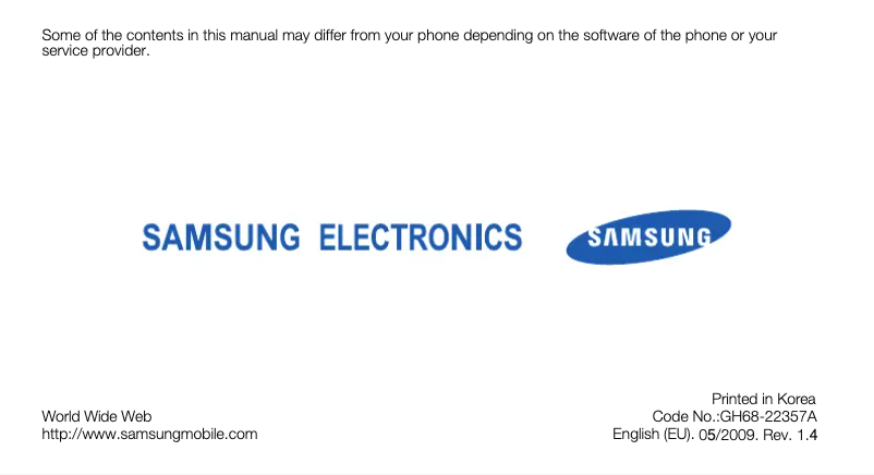 Page 1 de la notice Manuel utilisateur Samsung GT-S7350