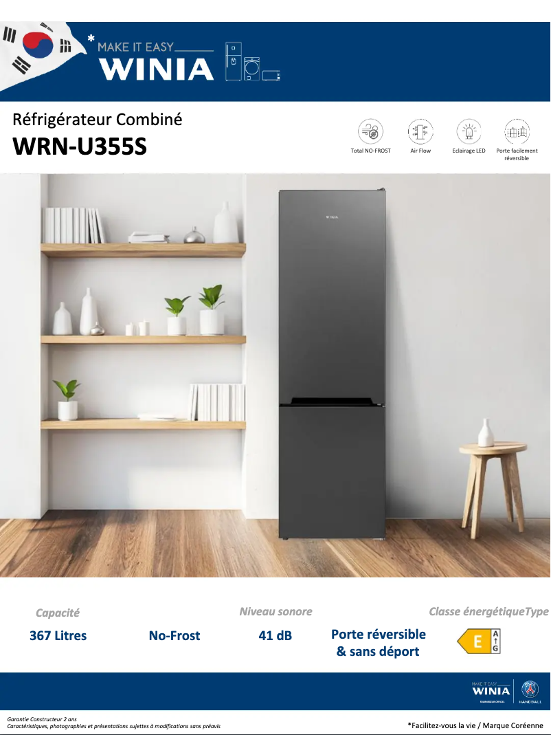 Page 1 of the manual Technical Sheet Winia WRN-U355S