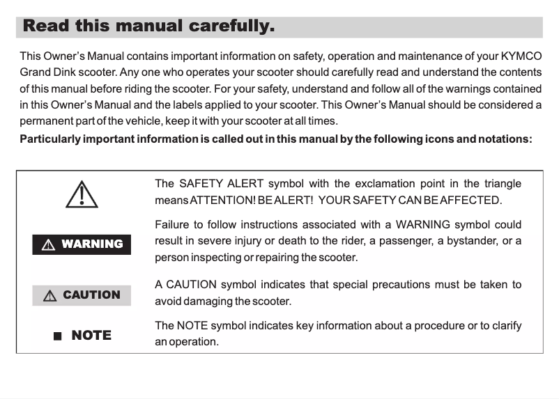 Página 1 del manual Manual de usuario Kymco Grandvista 250