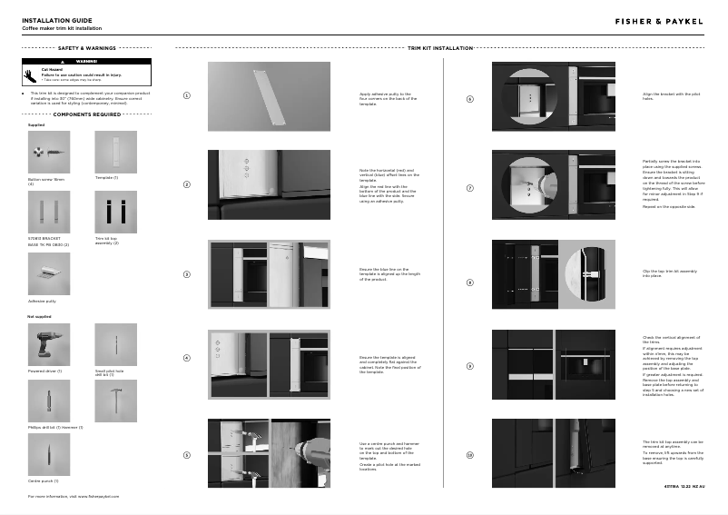 Page 1 de la notice Guide d'installation Fisher & Paykel TK7630NDX1