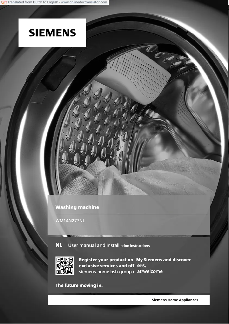 Page 1 de la notice Manuel utilisateur Siemens WM14N277NL