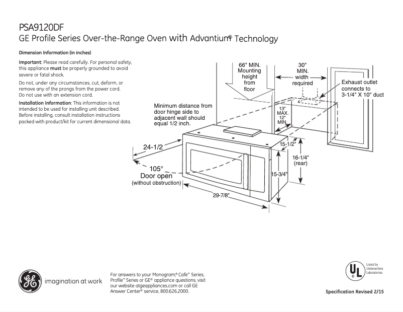 Page n°1 - Fiche technique GE PSA9120DFWW