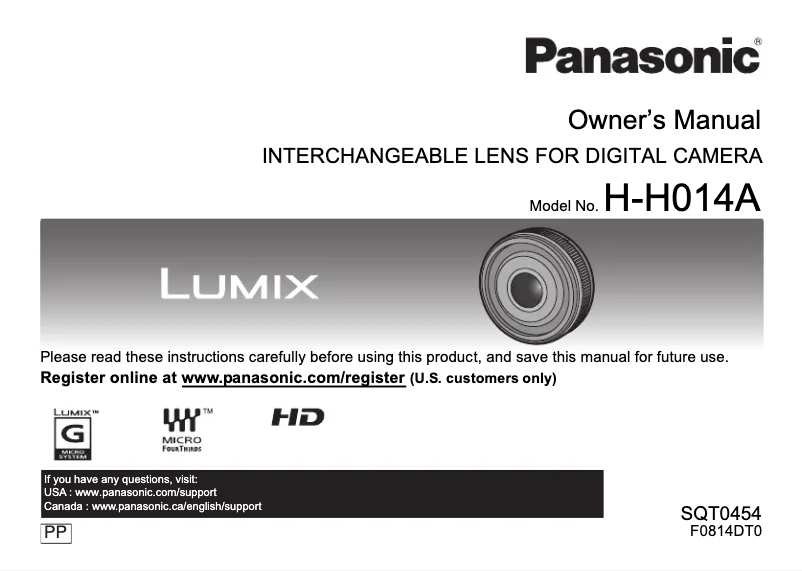Page 1 de la notice Manuel utilisateur Panasonic H-H014AK