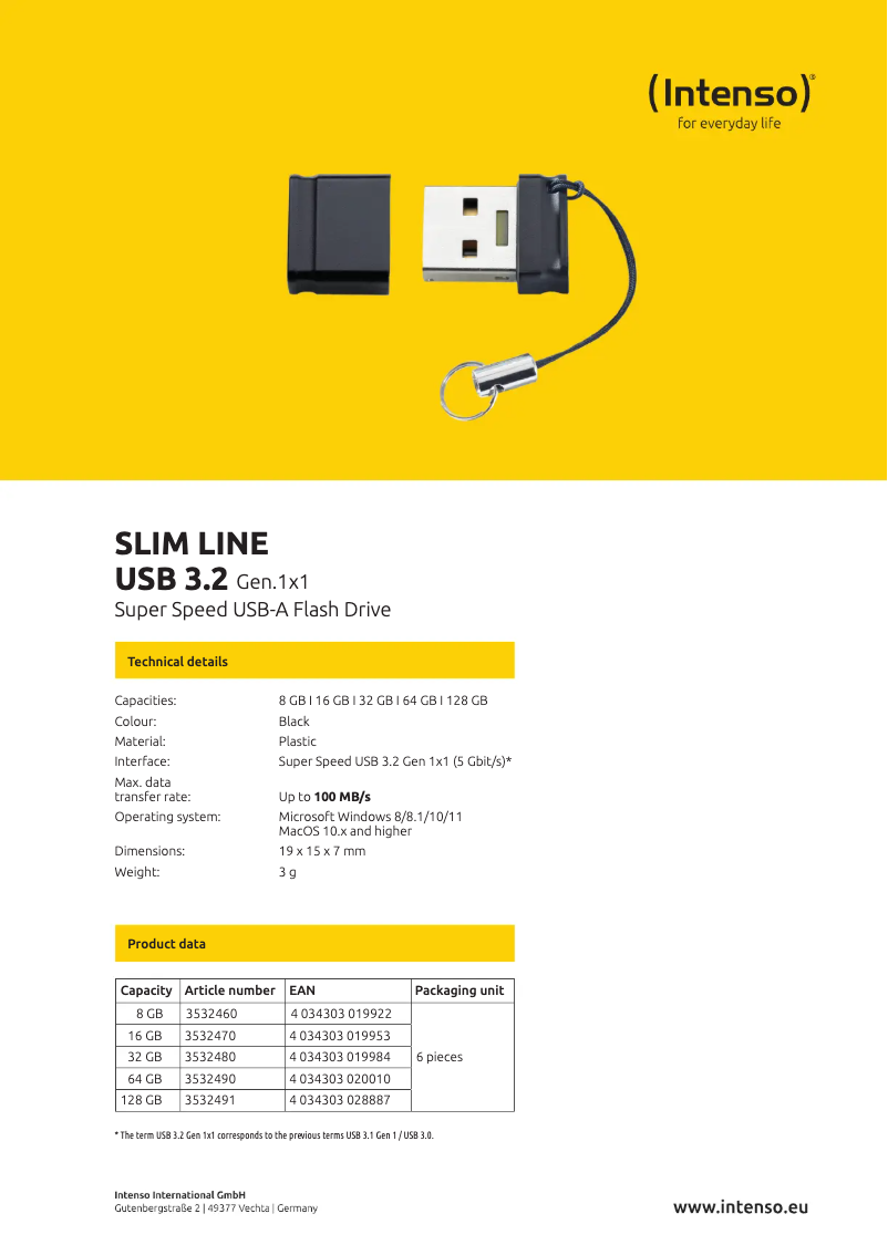 Page 1 de la notice Manuel utilisateur Intenso Slim Line USB 3.2