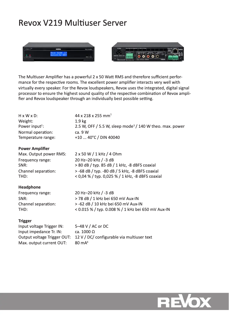 Page 1 de la notice Fiche technique Revox Voxnet V219