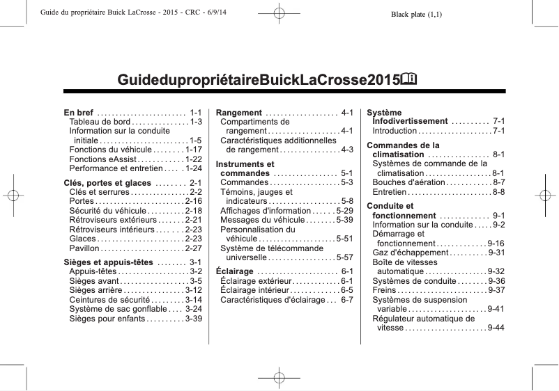 Page 1 de la notice Manuel utilisateur Buick Lacrosse (2015)