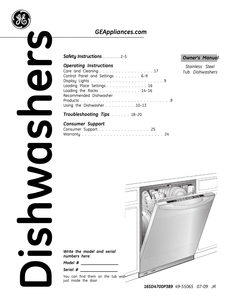 Page 1 of the manual Use and Maintenance Manual GE Profile PDWF880RSS