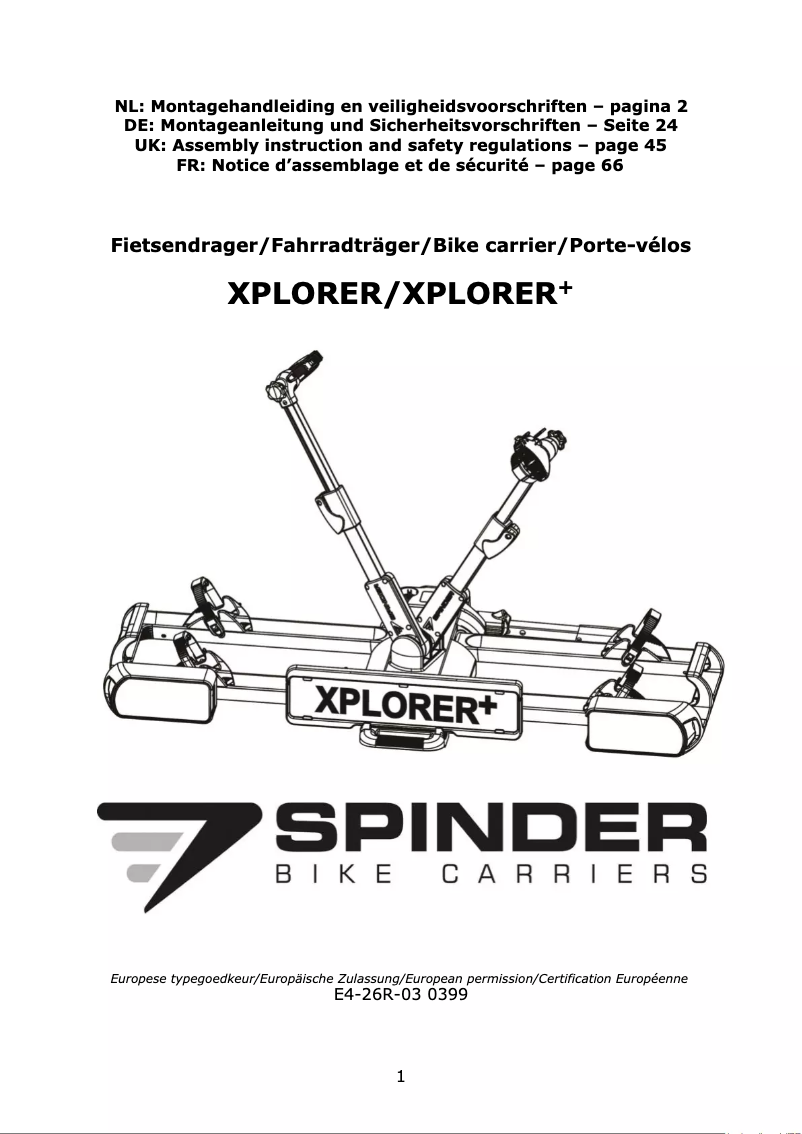Page 1 de la notice Manuel utilisateur Spinder Xplorer
