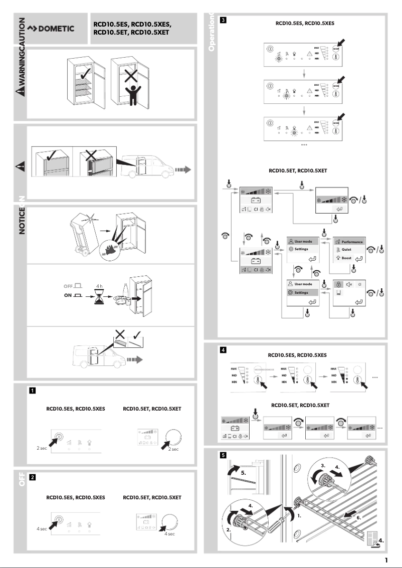 Page 1 de la notice Guide de démarrage rapide Dometic RCD 10.5XET