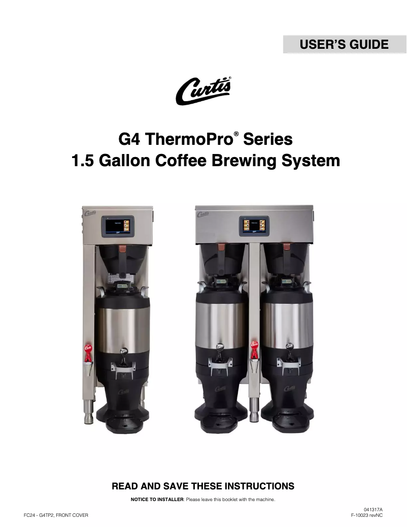 Page 1 de la notice Manuel utilisateur Wilbur Curtis G4 ThermoPro