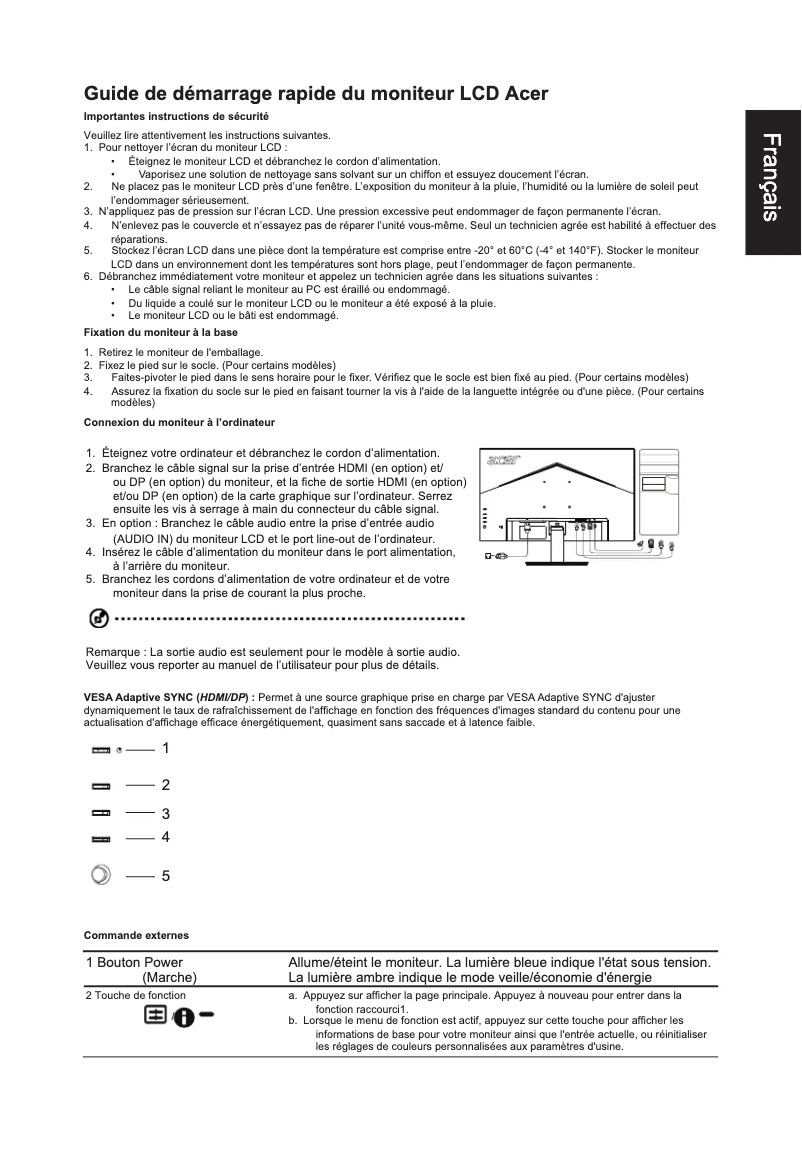 Page 1 de la notice Manuel utilisateur Acer V247YU