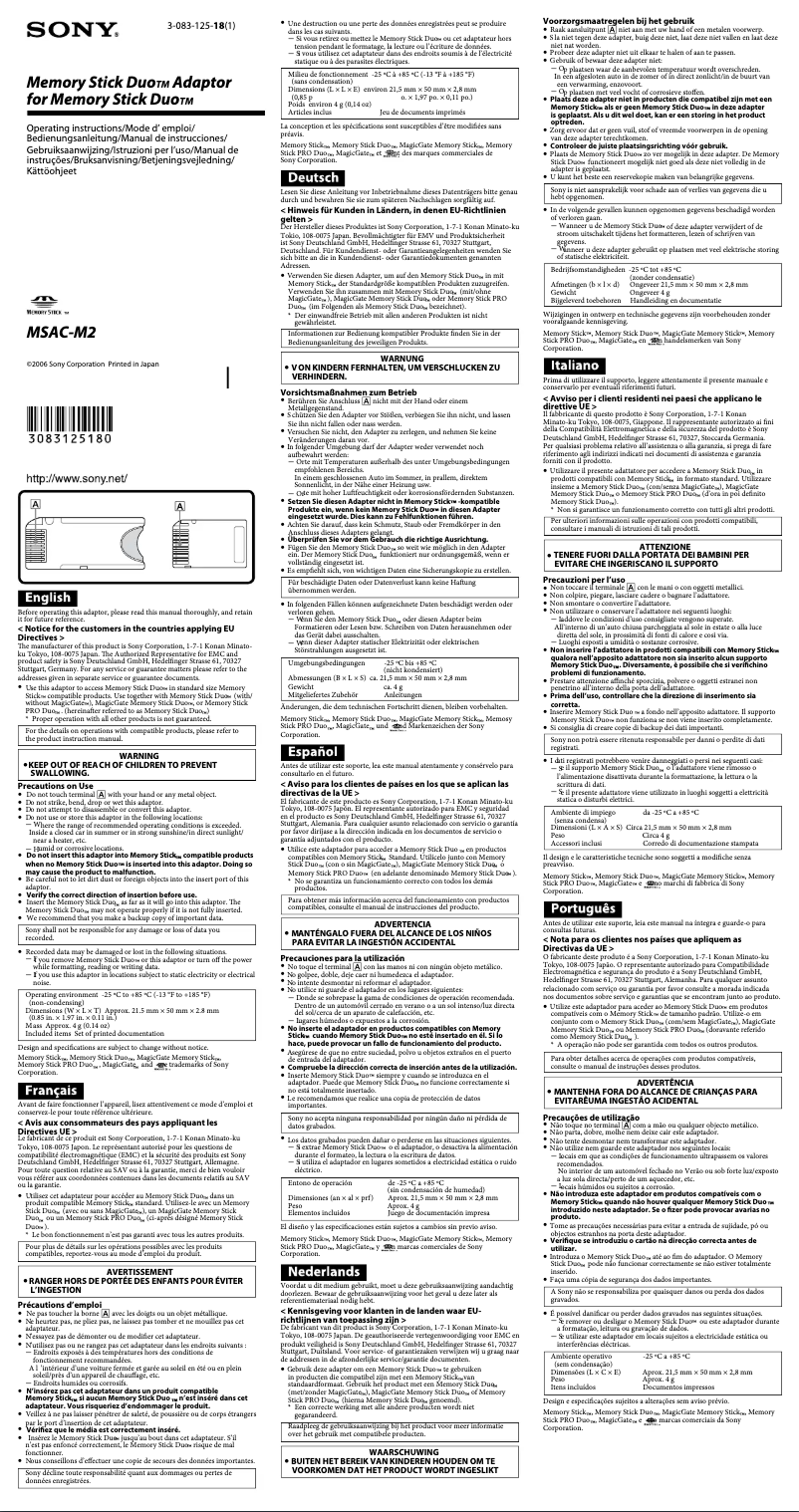 Page n°1 - Manuel utilisateur Sony MSAC-M2