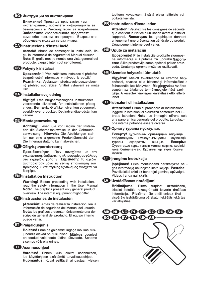 Page 1 de la notice Guide d'installation AEG TSF5O12EF