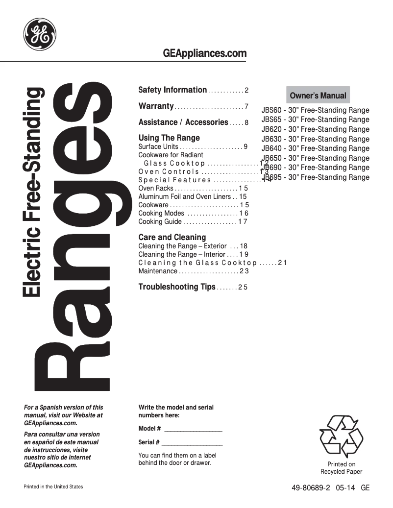 Page 1 de la notice Mode d'emploi GE JBS60RFSS
