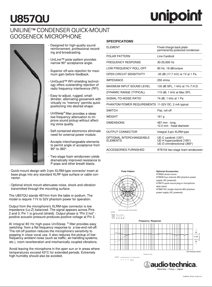 Page 1 de la notice Manuel utilisateur Audio-Technica U857QU