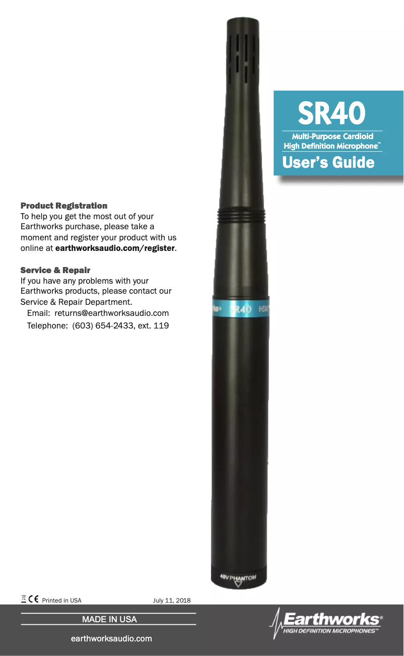 Page 1 de la notice Manuel utilisateur Earthworks SR40/HCMP