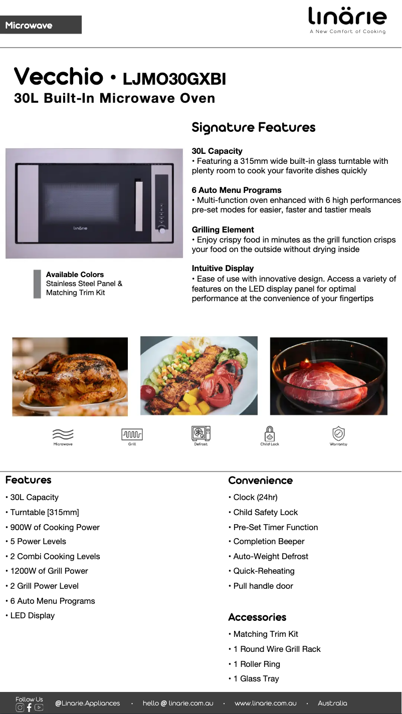 Página 1 del manual Ficha técnica Linarie Vecchio LJMO30GXBI