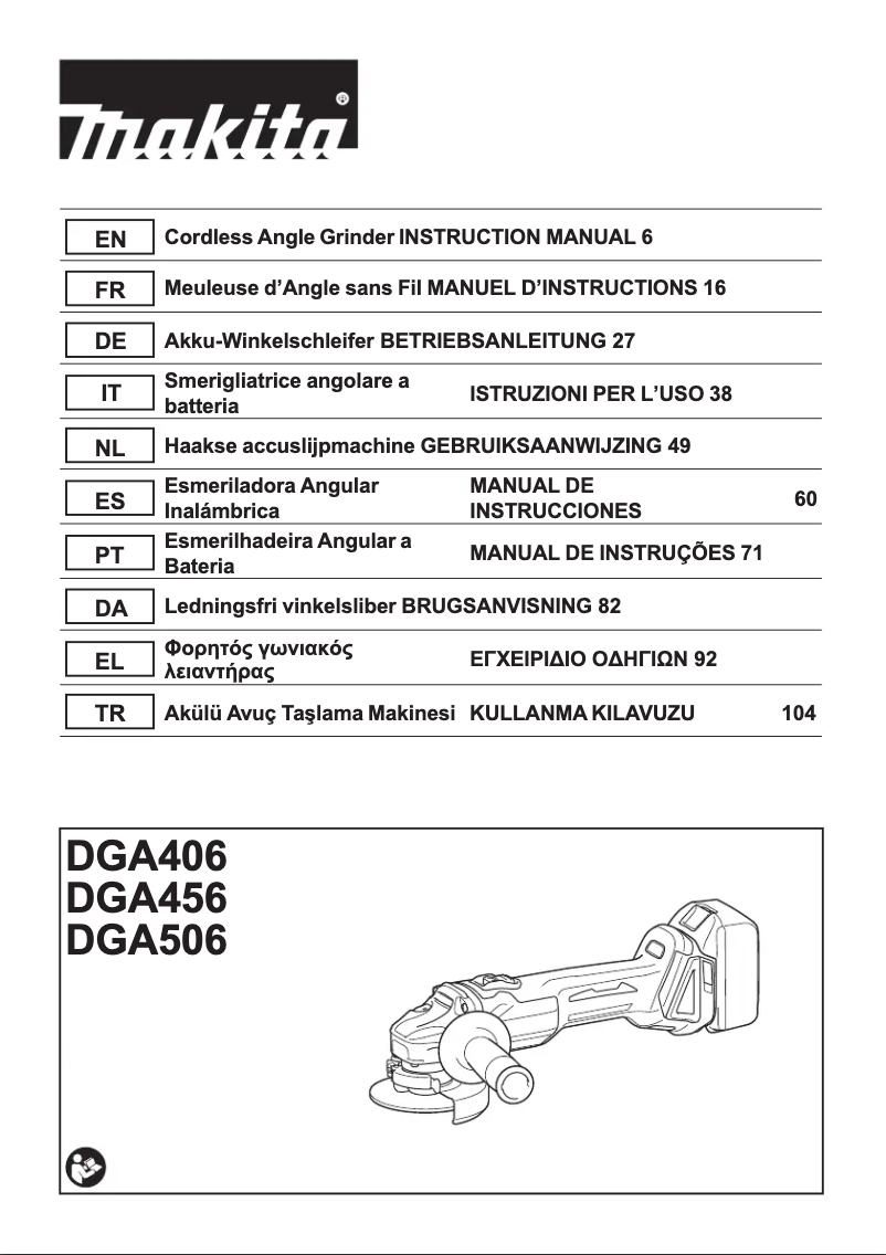 Page 1 de la notice Manuel utilisateur Makita DGA406