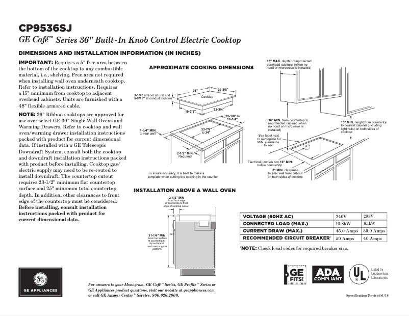 Page n°1 - Fiche technique GE Café CP9536SJSS