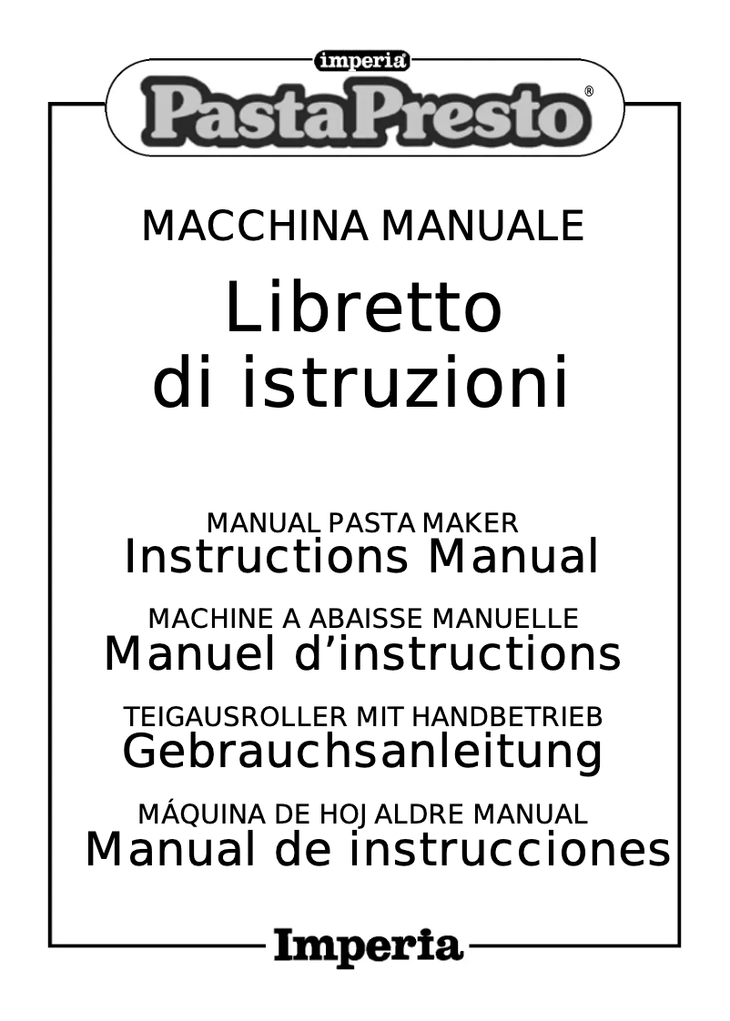 Page 1 of the manual User Manual Imperia PastaPresto