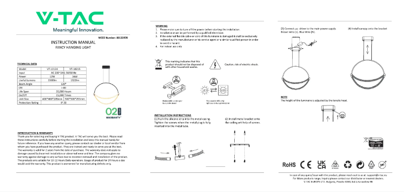 Page 1 de la notice Manuel utilisateur V-TAC VT-10125
