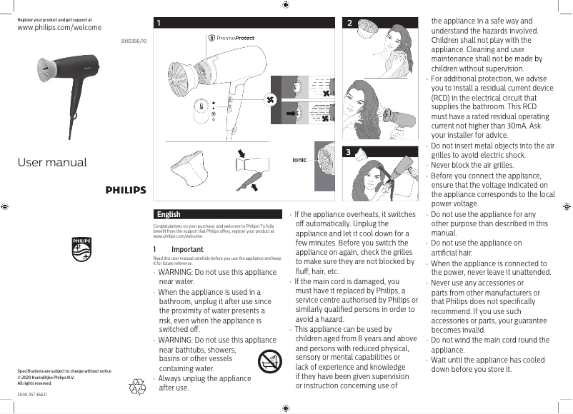 Page 1 de la notice Manuel utilisateur Philips BHD356