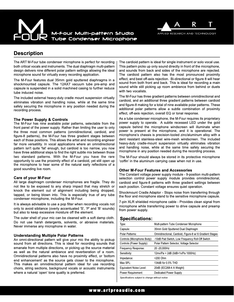 Page 1 de la notice Manuel utilisateur ART M-Four