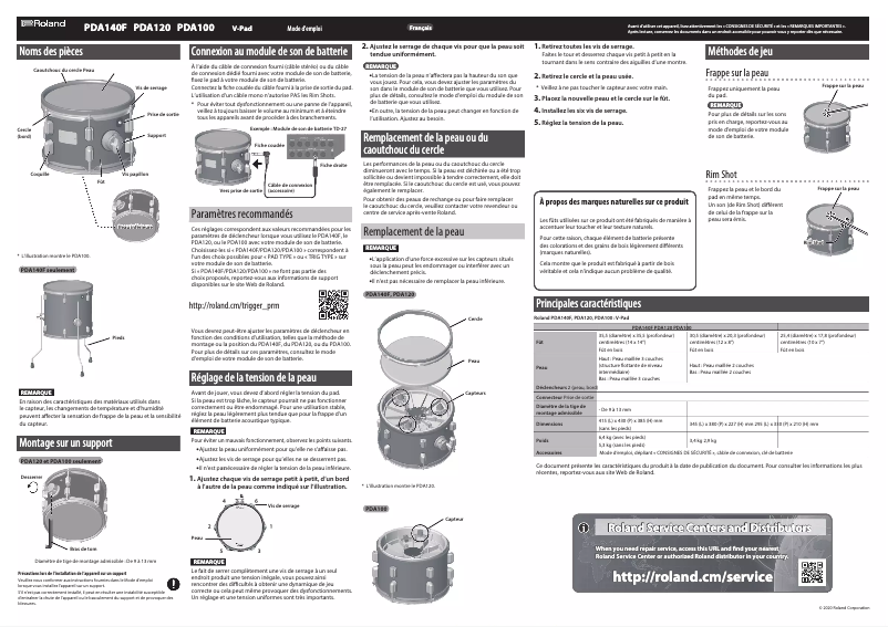 Page 1 de la notice Manuel utilisateur Roland PDA120