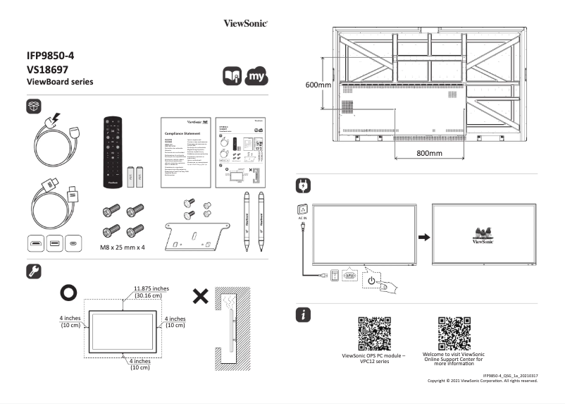 Página 1 del manual Guía de inicio rápido Viewsonic IFP9850-4