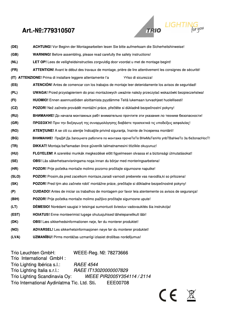 Page 1 de la notice Manuel utilisateur Trio Lighting Shark 779310507