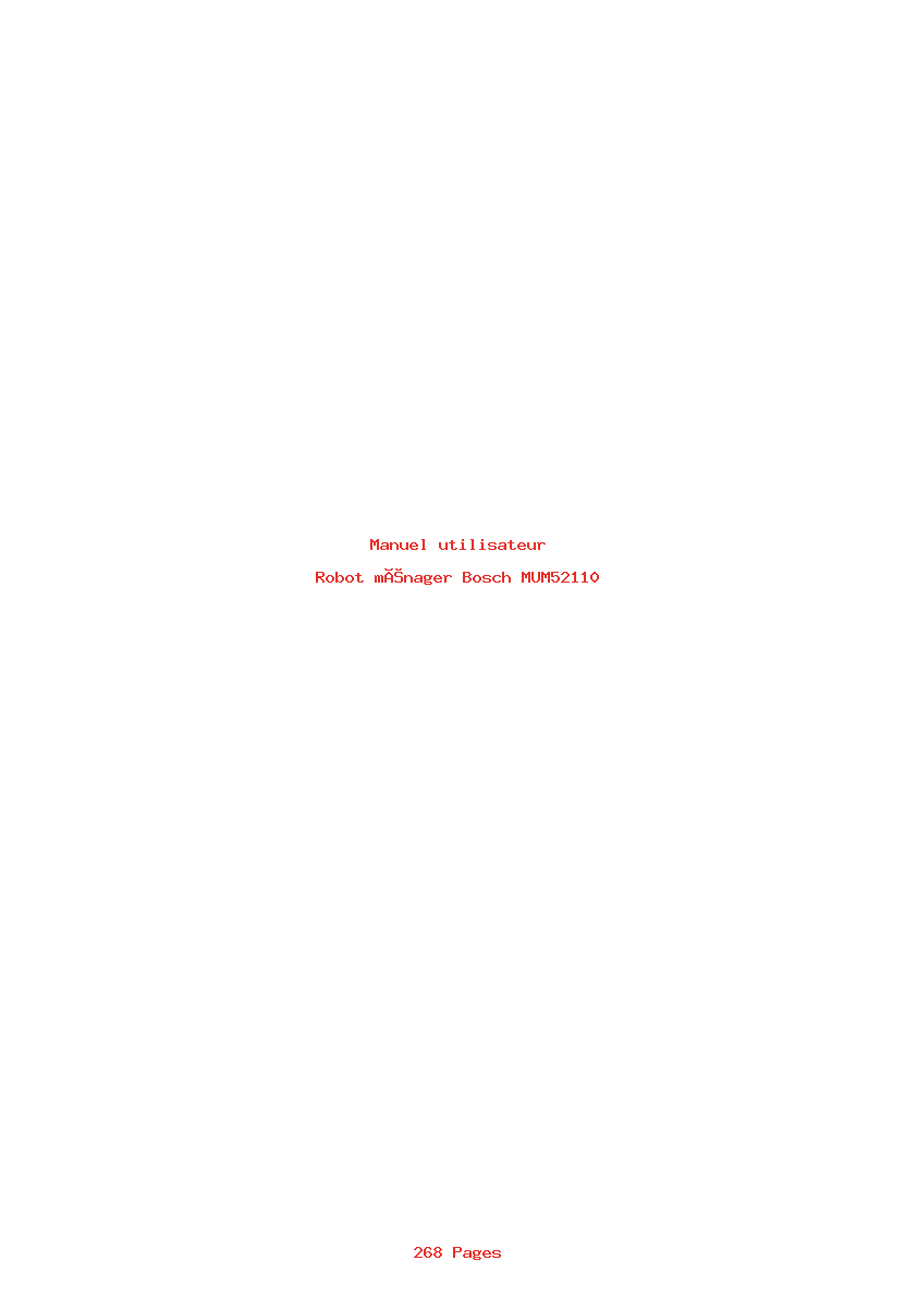 Page 1 de la notice Manuel utilisateur Bosch MUM52110