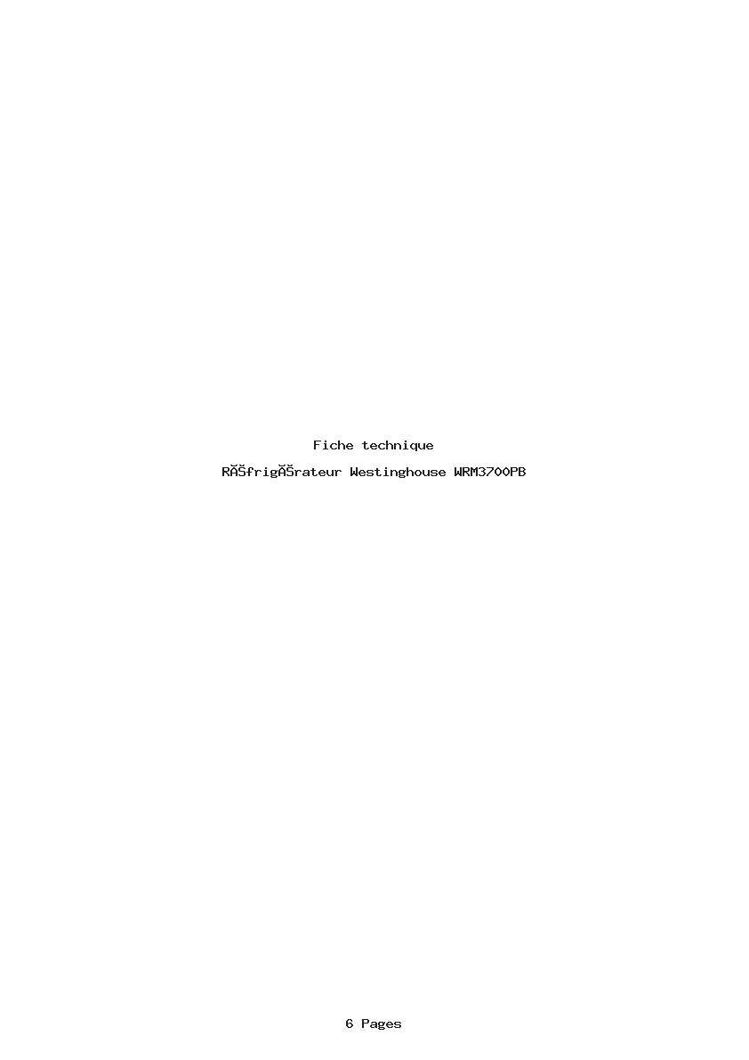 Page 1 de la notice Fiche technique Westinghouse WRM3700PB