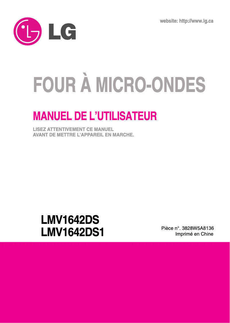 Page 1 de la notice Manuel utilisateur LG LMV1642DS1