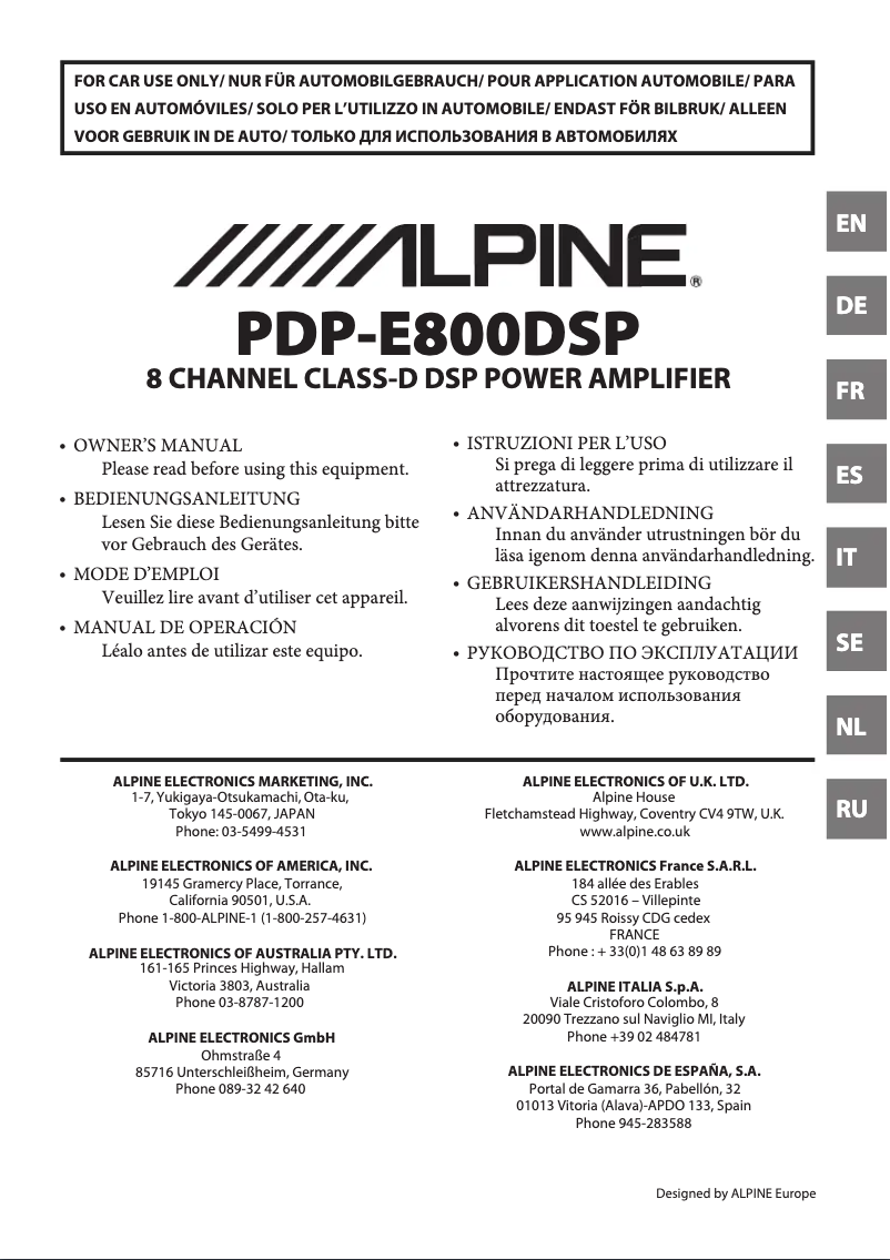 Page 1 de la notice Manuel utilisateur Alpine PDP-E800DSP