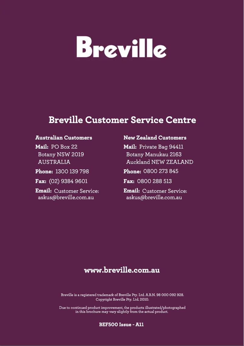 Page 1 de la notice Manuel utilisateur Breville Thermal Pro Stainless BEF500