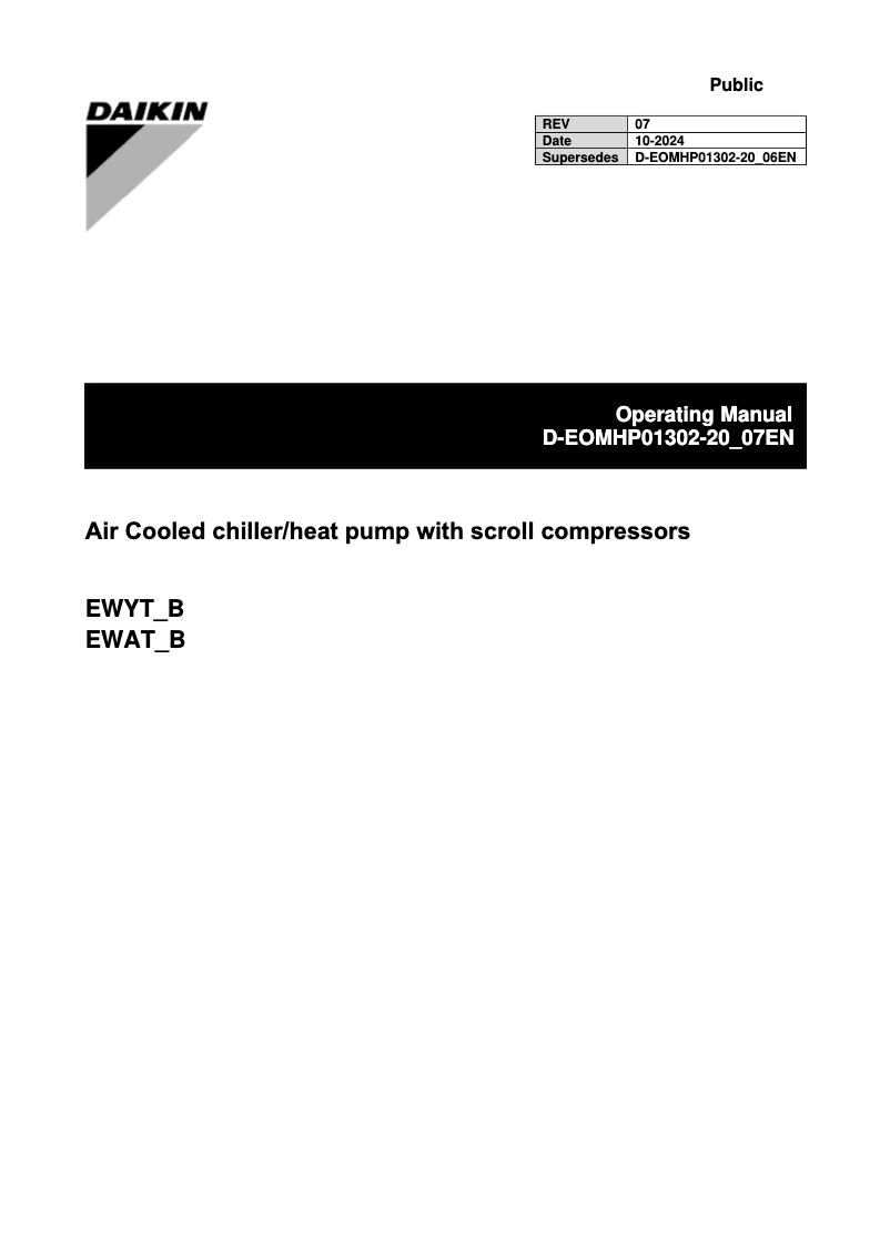 Página 1 del manual Guía de instalación Daikin EWAT250B-XLB2