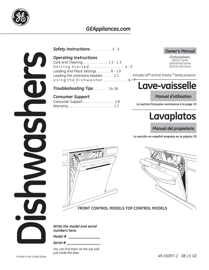 Page 1 of the manual Use and Maintenance Manual GE Artistry ADT521PGJWS