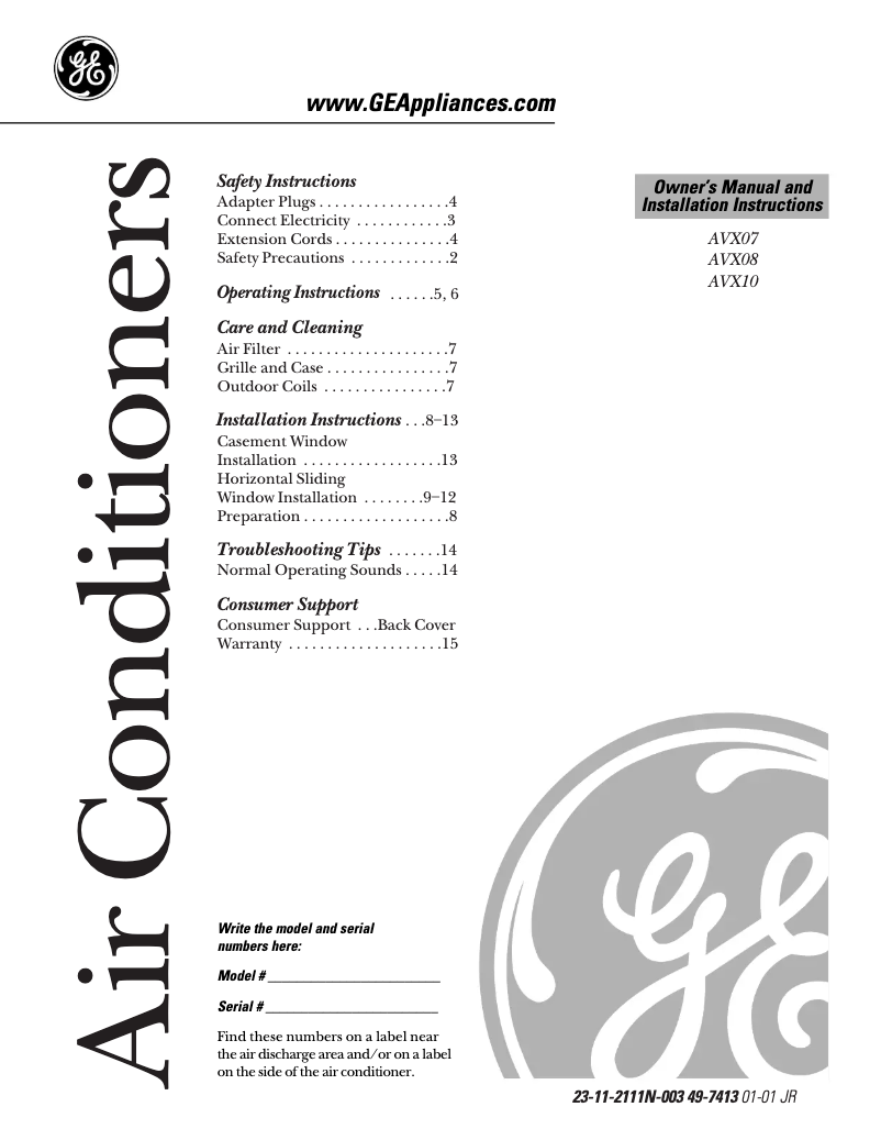 Page 1 de la notice Guide d'installation GE AVX07FB