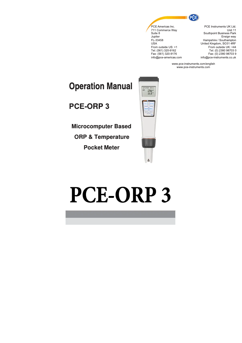Page 1 de la notice Manuel utilisateur PCE Instruments PCE-ORP 3