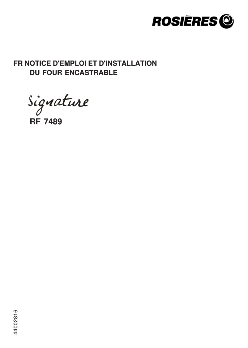 Page 1 de la notice Manuel utilisateur Rosieres RF 7489 PN