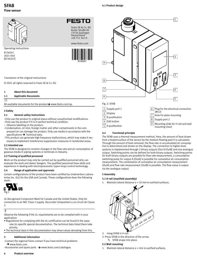 Page 1 de la notice Manuel utilisateur Festo SFAB-200U-HQ10-2SA-M12