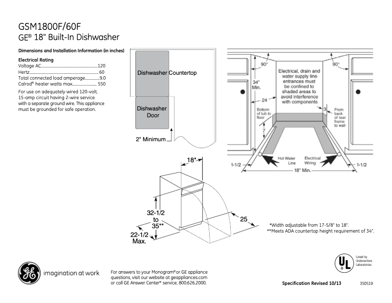 Página 1 del manual Ficha técnica GE Spacemaker GSM1860FSS