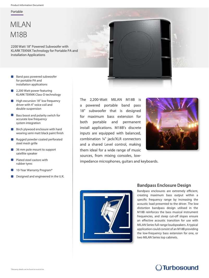 Página 1 del manual Ficha técnica Turbosound Milan M18B