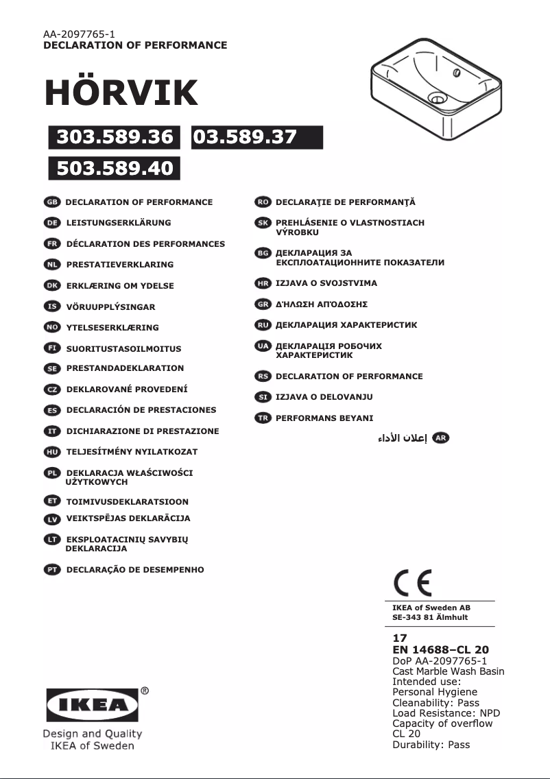 Page 1 de la notice Mode d'emploi Ikea GODMORGON