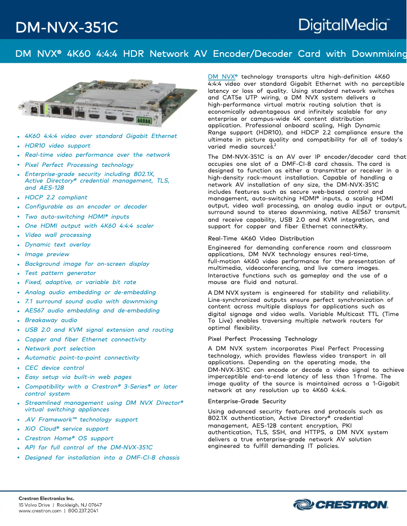 Page 1 of the manual Technical Sheet Crestron DM-NVX-351C