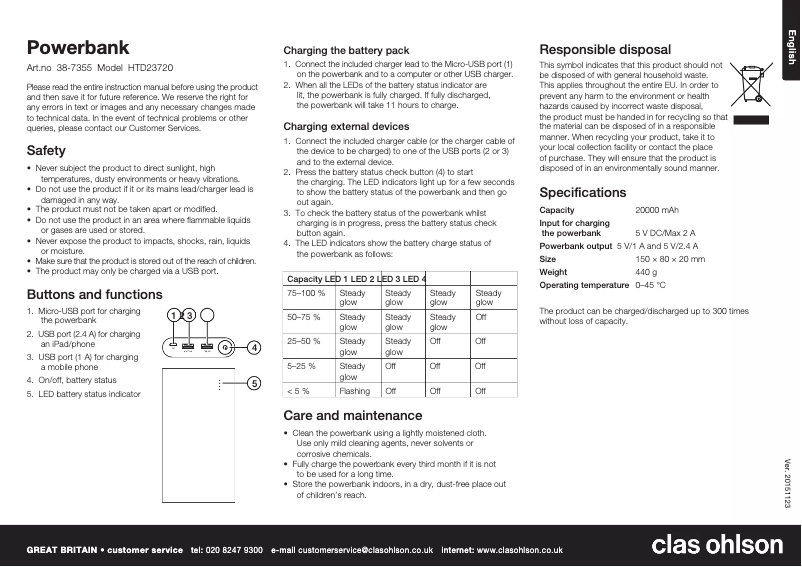 Page 1 of the manual User Manual Clas Ohlson HTD23720