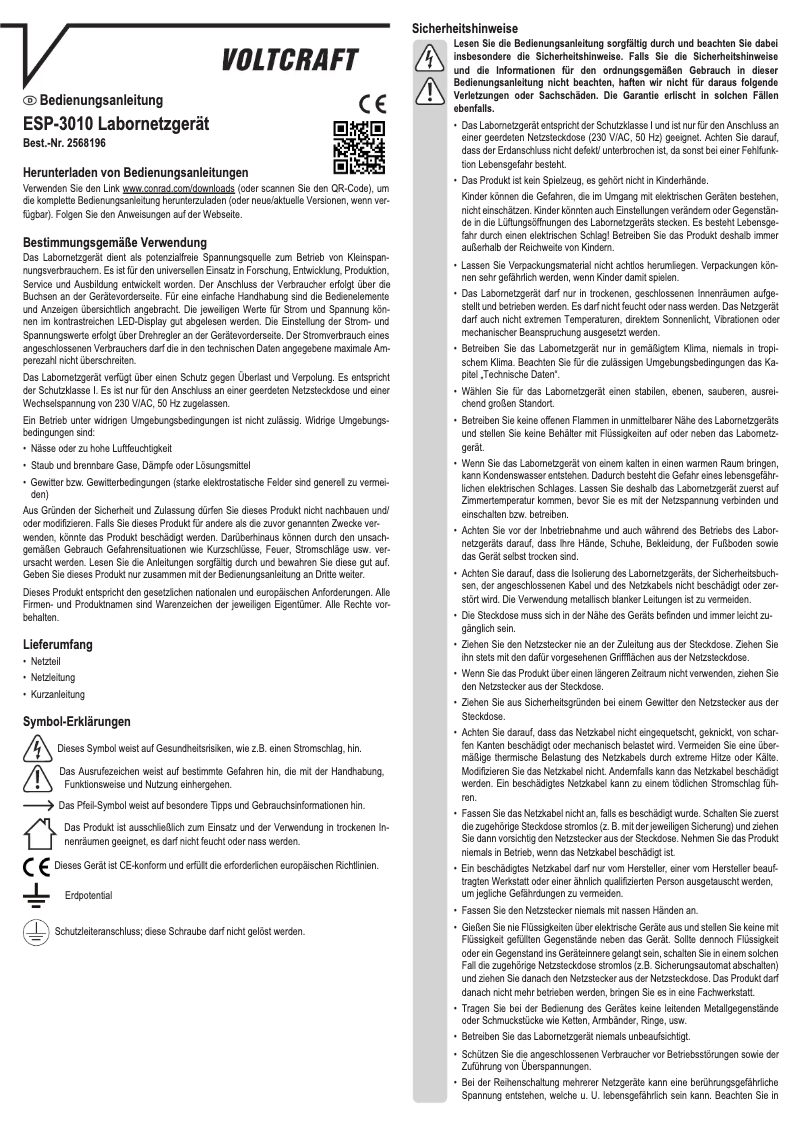Page 1 de la notice Manuel utilisateur Voltcraft ESP-3010