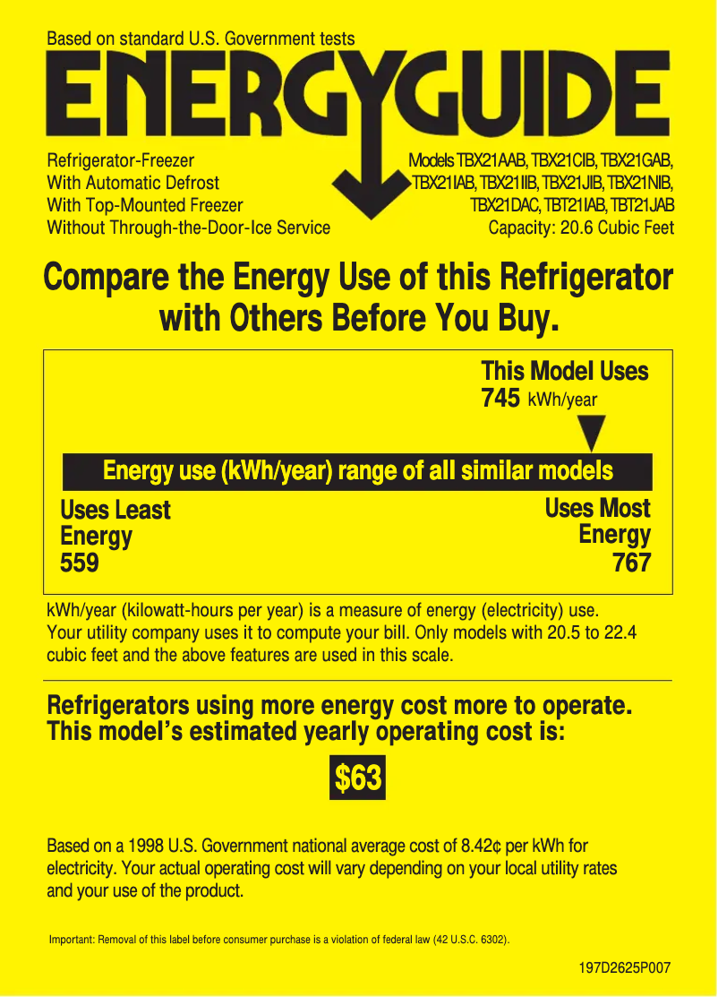 Page n°1 - Label énergétique GE TBX21IIBAA